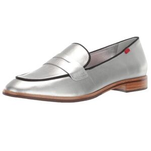 MARC JOSEPH NEW YORK BRYANT PARK SILVER LEATHER PENNY LOAFERS SIZE 9 EUC
